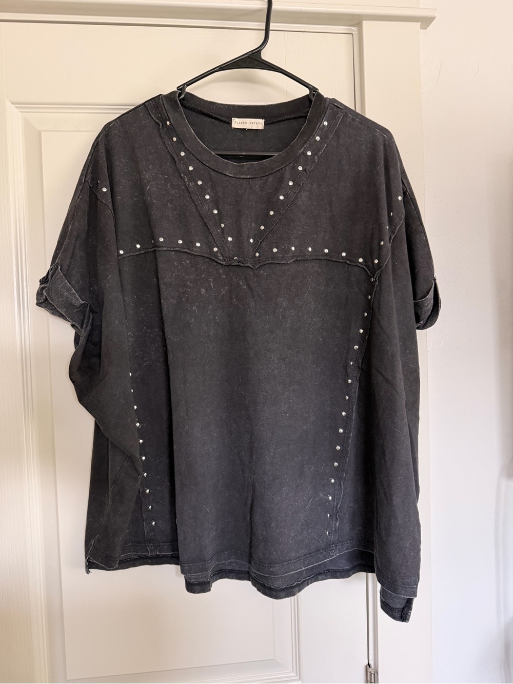 Studded Washed Black Oversized Tee